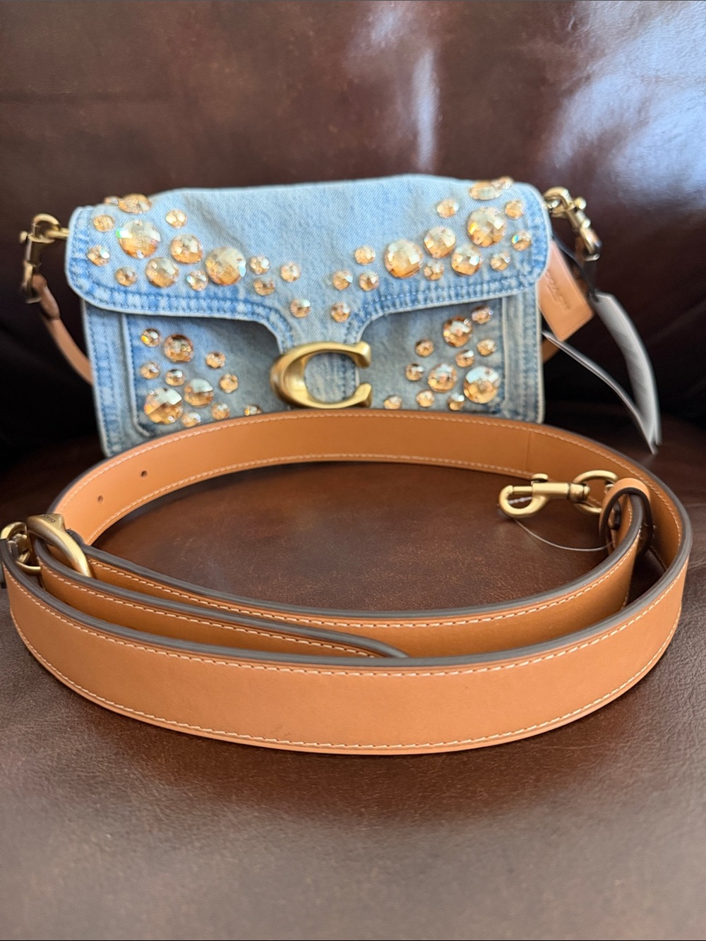 Coach Tabby 26 Denim with Crystal Shoulder Bag with Gold Crystal Embellishments - Picture 9 of 9